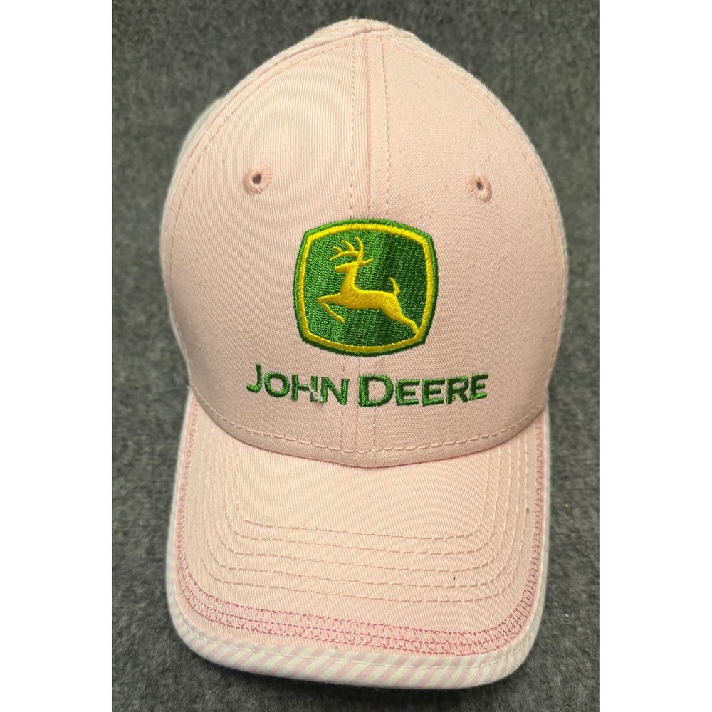 John Deere Pink White Striped Youth M/LBaseball Hat Cap Adjustable Cotton